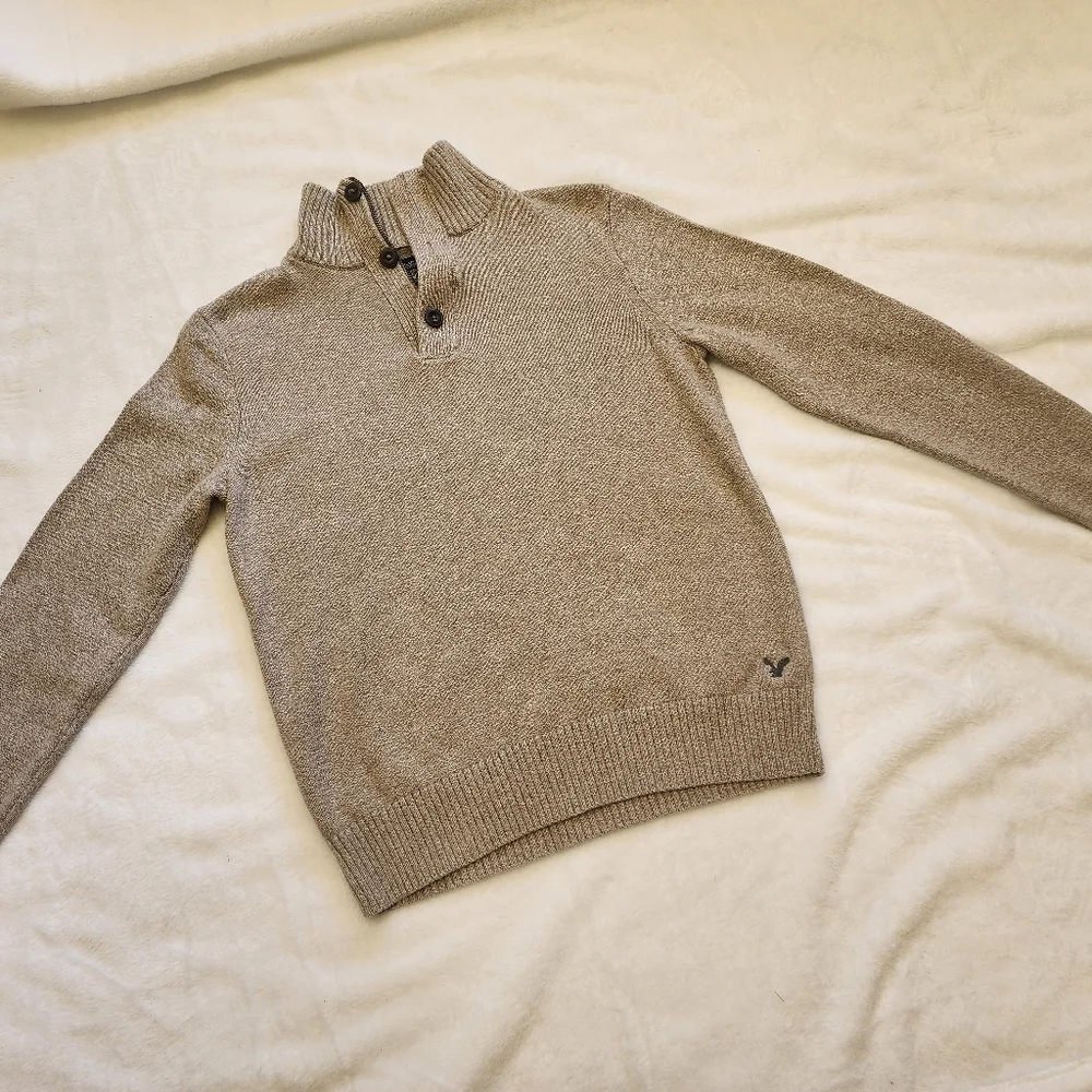 M AE  Men's Beige Sweater with Button/zip Collar